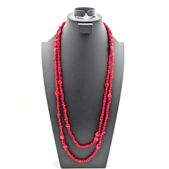 Vintage Long Red Coral Beaded 66" Over the Head Necklace 112.76g - Picture 1 of 8
